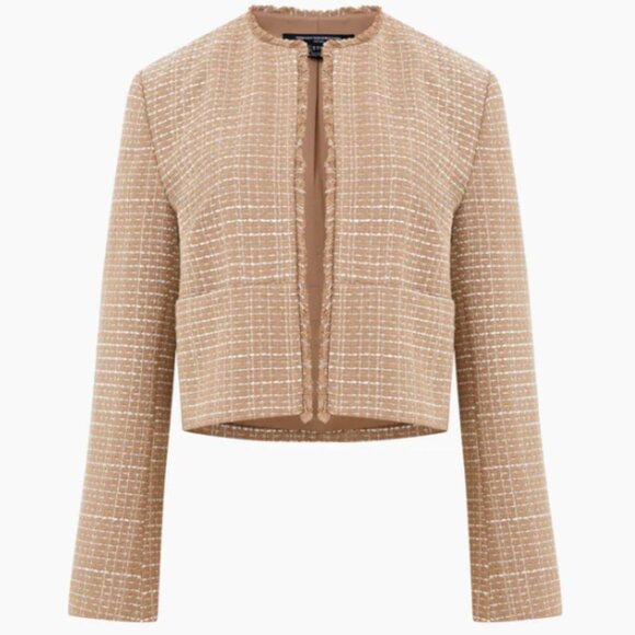 French Connection Effie Boucle Collarless Blazer Jacket in Cream and Camel - Picture 8 of 8